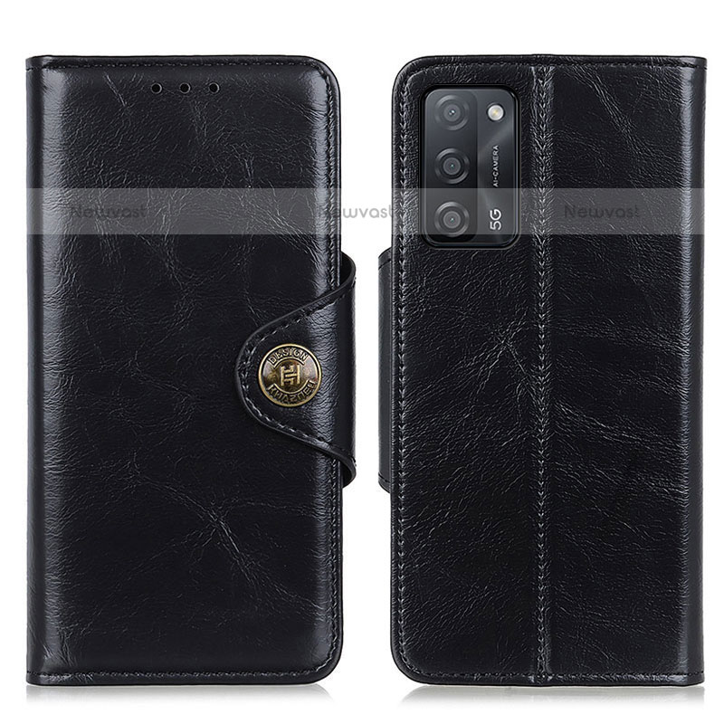 Leather Case Stands Flip Cover Holder M12L for Oppo A55 5G Black