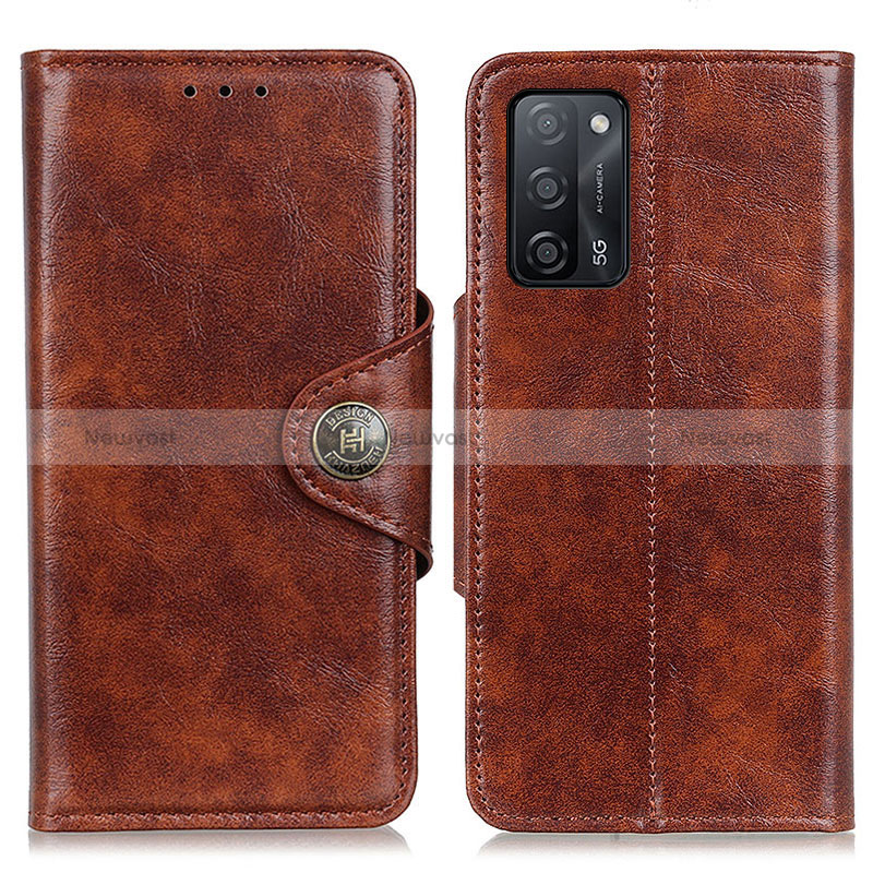 Leather Case Stands Flip Cover Holder M12L for Oppo A56 5G Brown