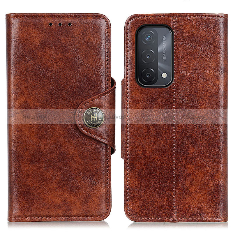 Leather Case Stands Flip Cover Holder M12L for Oppo A74 5G Brown