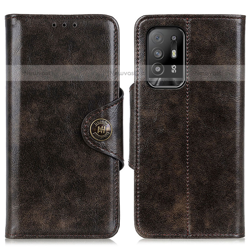 Leather Case Stands Flip Cover Holder M12L for Oppo F19 Pro+ Plus 5G Brown