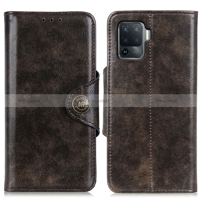 Leather Case Stands Flip Cover Holder M12L for Oppo Reno5 F Bronze
