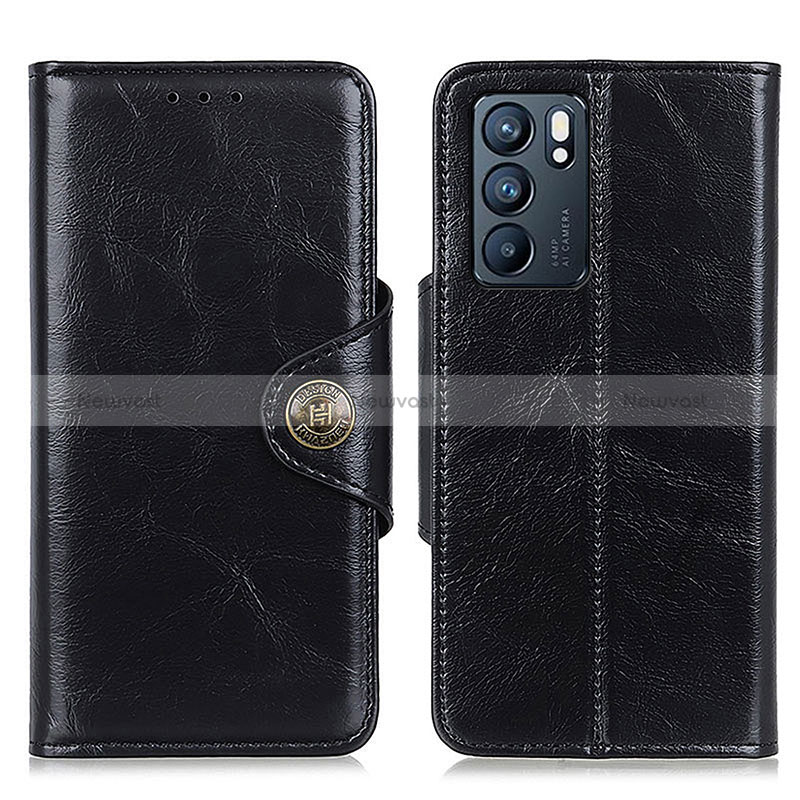 Leather Case Stands Flip Cover Holder M12L for Oppo Reno6 5G Black