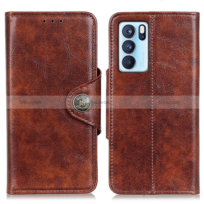 Leather Case Stands Flip Cover Holder M12L for Oppo Reno6 Pro 5G India Brown