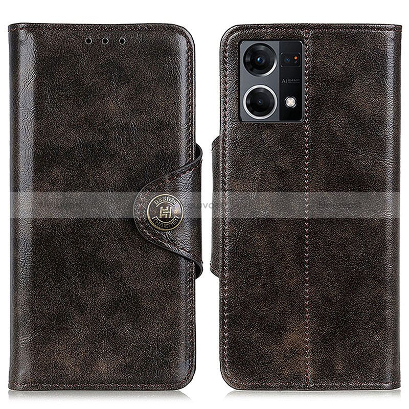 Leather Case Stands Flip Cover Holder M12L for Oppo Reno8 4G Bronze