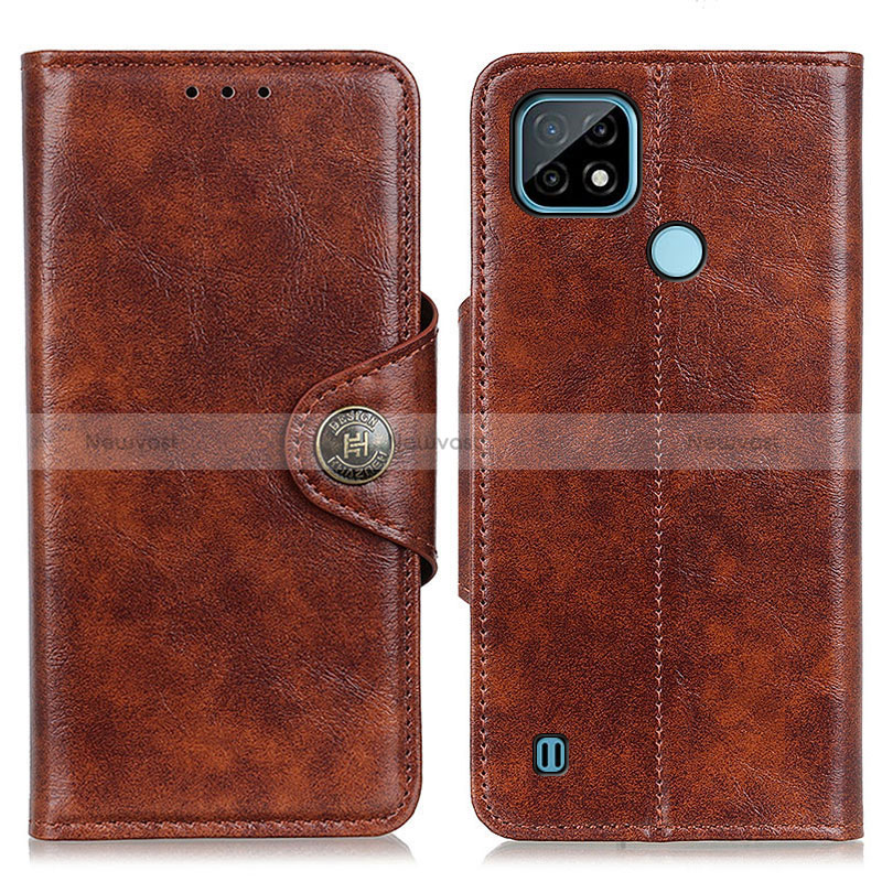 Leather Case Stands Flip Cover Holder M12L for Realme C21 Brown