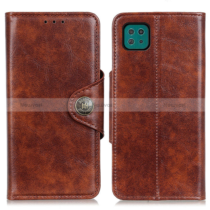 Leather Case Stands Flip Cover Holder M12L for Samsung Galaxy A22 5G Brown