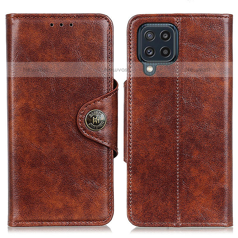 Leather Case Stands Flip Cover Holder M12L for Samsung Galaxy M32 4G Brown