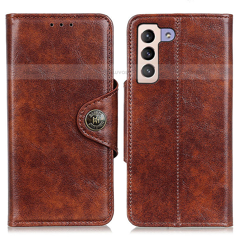 Leather Case Stands Flip Cover Holder M12L for Samsung Galaxy S22 5G Brown