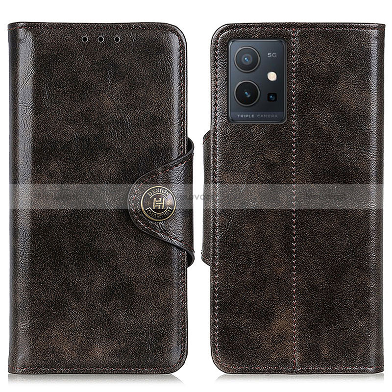 Leather Case Stands Flip Cover Holder M12L for Vivo Y52t 5G Bronze