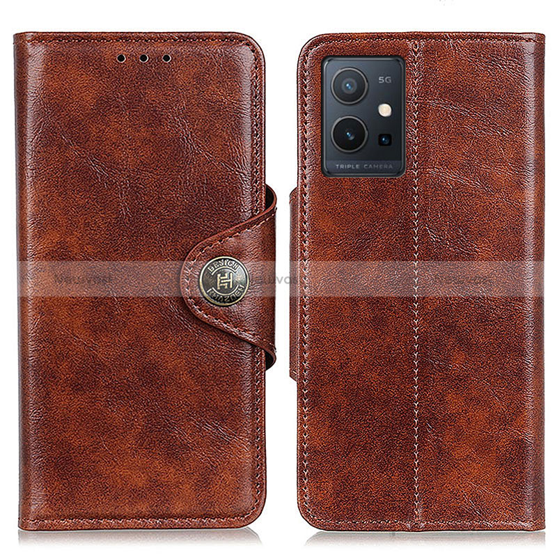 Leather Case Stands Flip Cover Holder M12L for Vivo Y55s 5G Brown