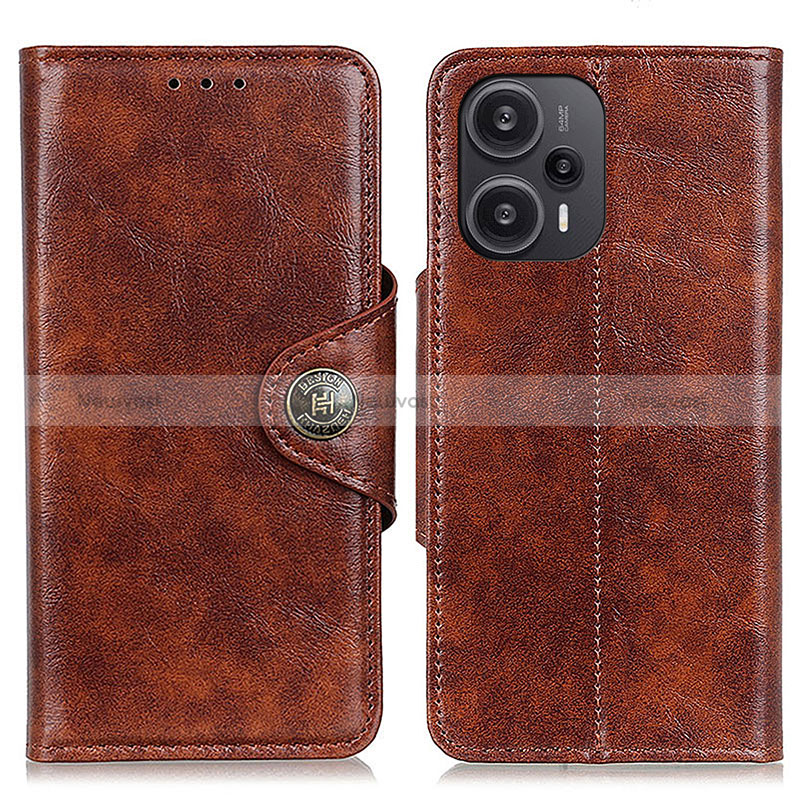 Leather Case Stands Flip Cover Holder M12L for Xiaomi Poco F5 5G Brown