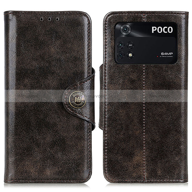 Leather Case Stands Flip Cover Holder M12L for Xiaomi Poco M4 Pro 4G Bronze