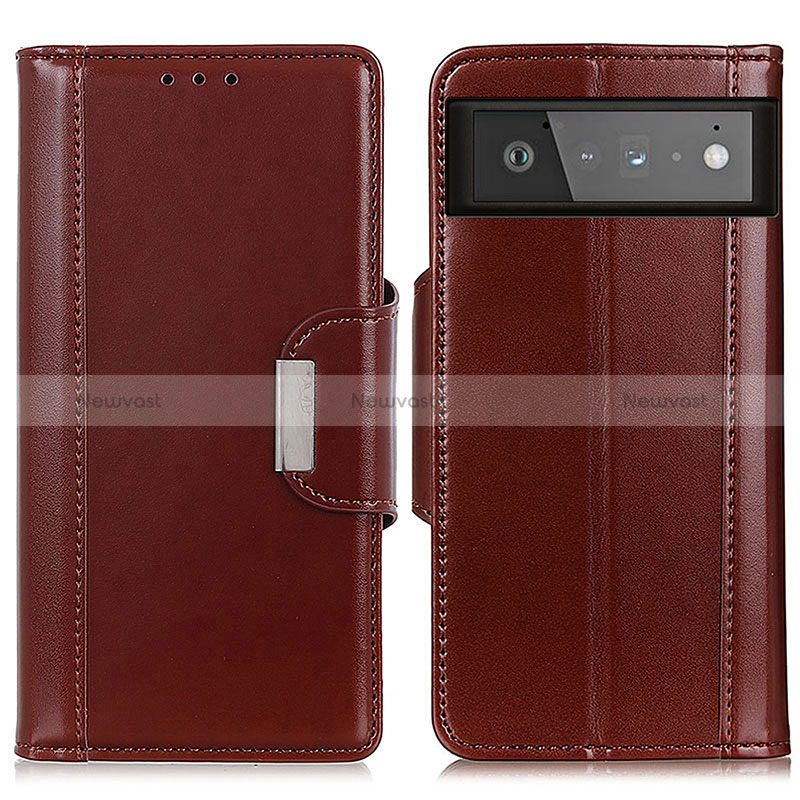 Leather Case Stands Flip Cover Holder M13L for Google Pixel 6 5G Brown