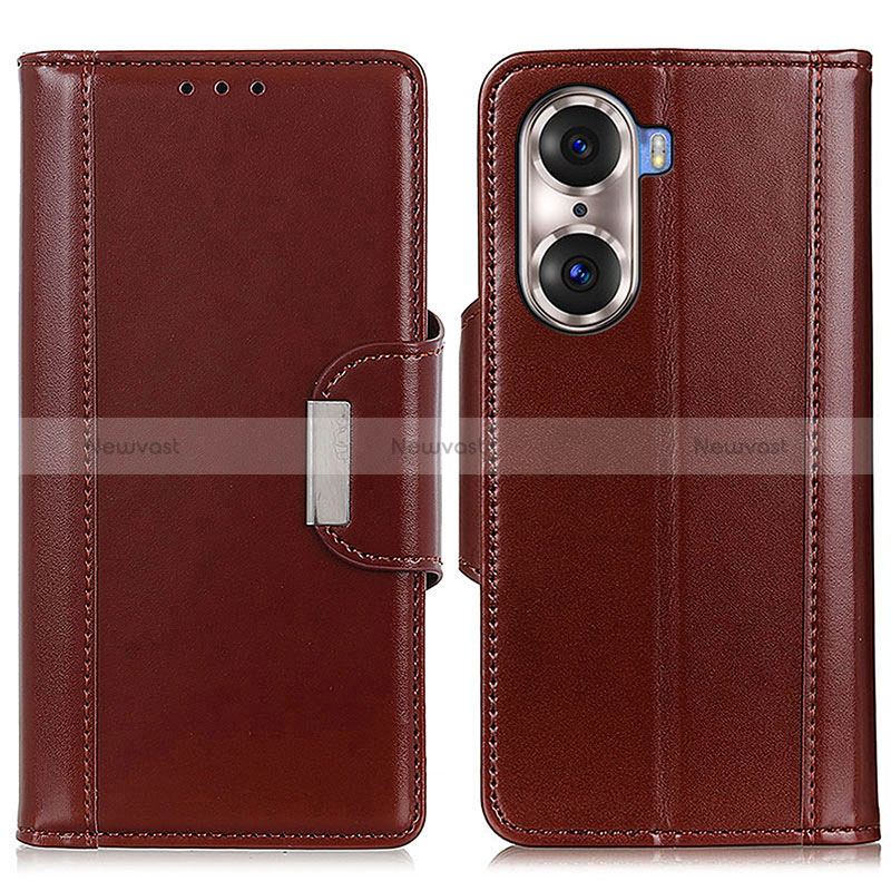 Leather Case Stands Flip Cover Holder M13L for Huawei Honor 60 5G Brown