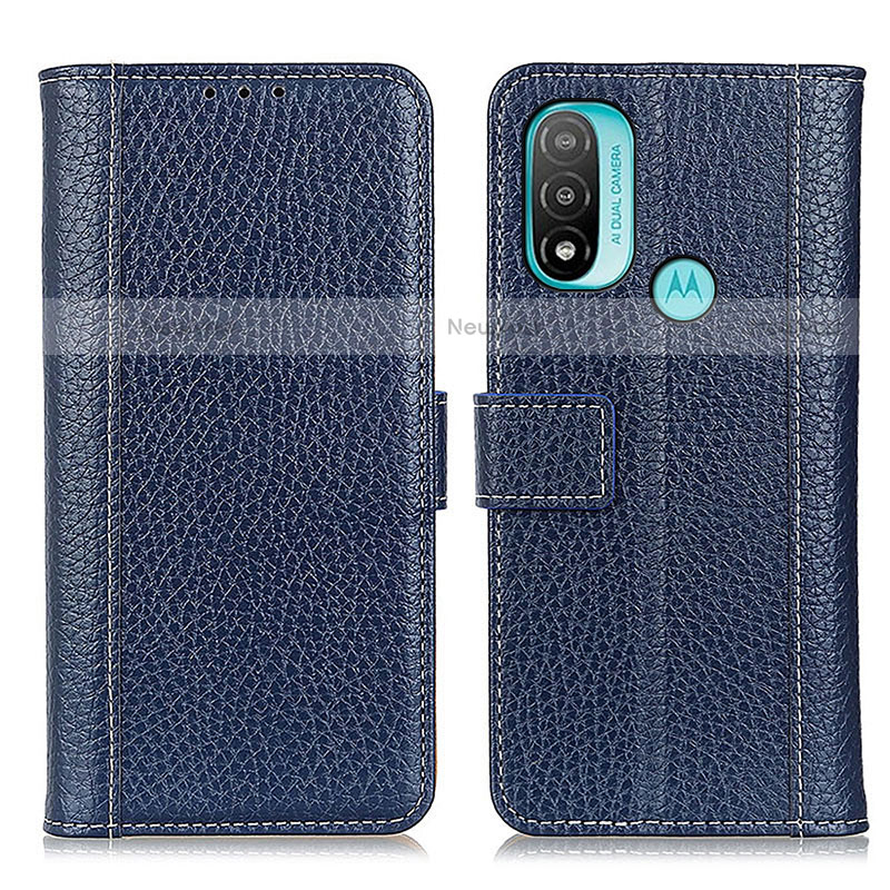 Leather Case Stands Flip Cover Holder M13L for Motorola Moto E30 Blue