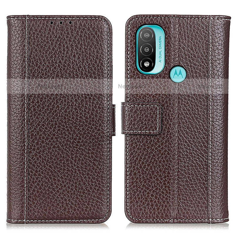 Leather Case Stands Flip Cover Holder M13L for Motorola Moto E30 Brown