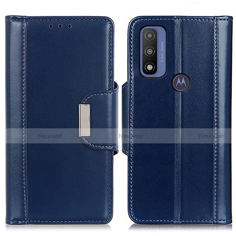 Leather Case Stands Flip Cover Holder M13L for Motorola Moto G Pure Blue