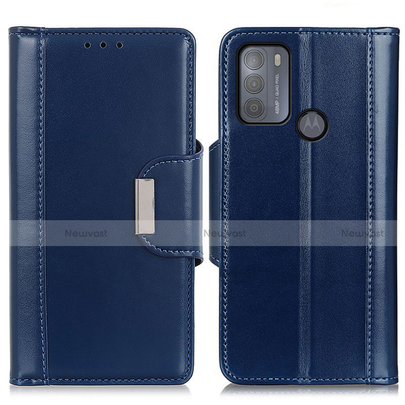 Leather Case Stands Flip Cover Holder M13L for Motorola Moto G50 Blue