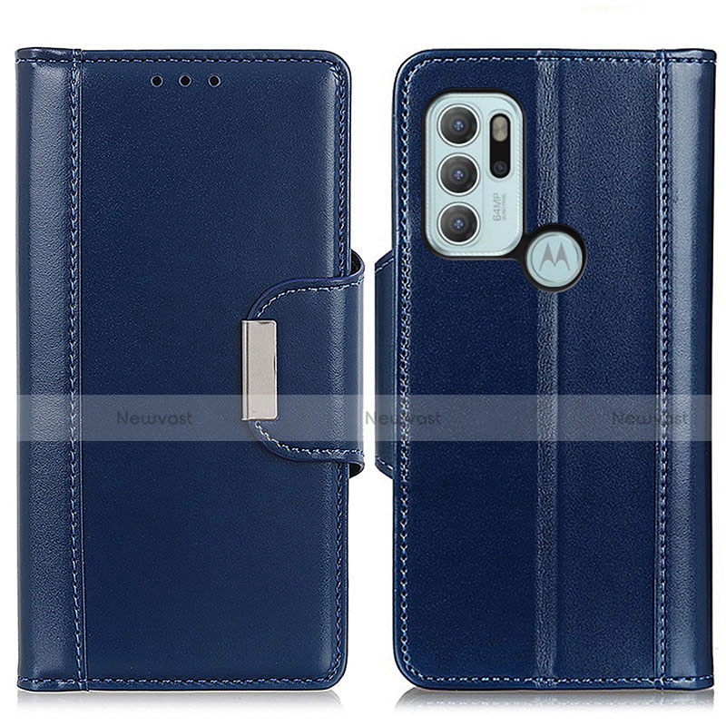 Leather Case Stands Flip Cover Holder M13L for Motorola Moto G60s Blue