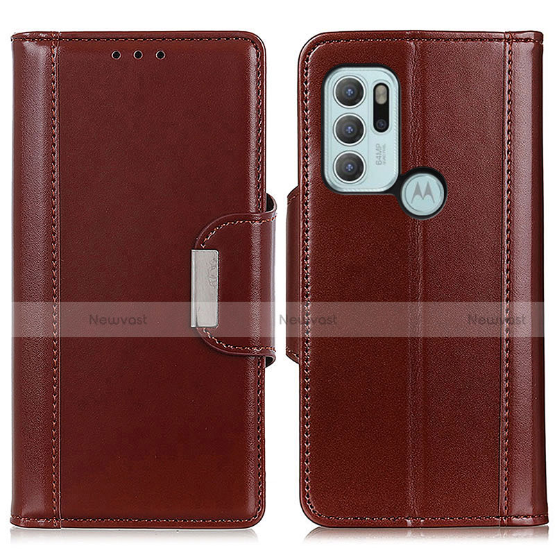 Leather Case Stands Flip Cover Holder M13L for Motorola Moto G60s Brown