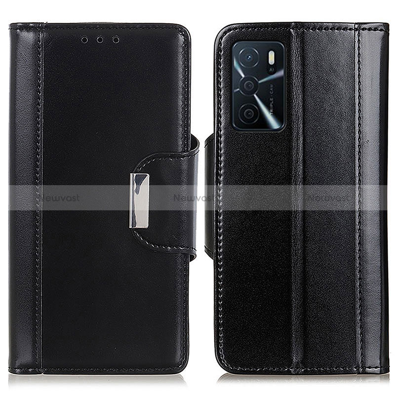 Leather Case Stands Flip Cover Holder M13L for Oppo A16s Black