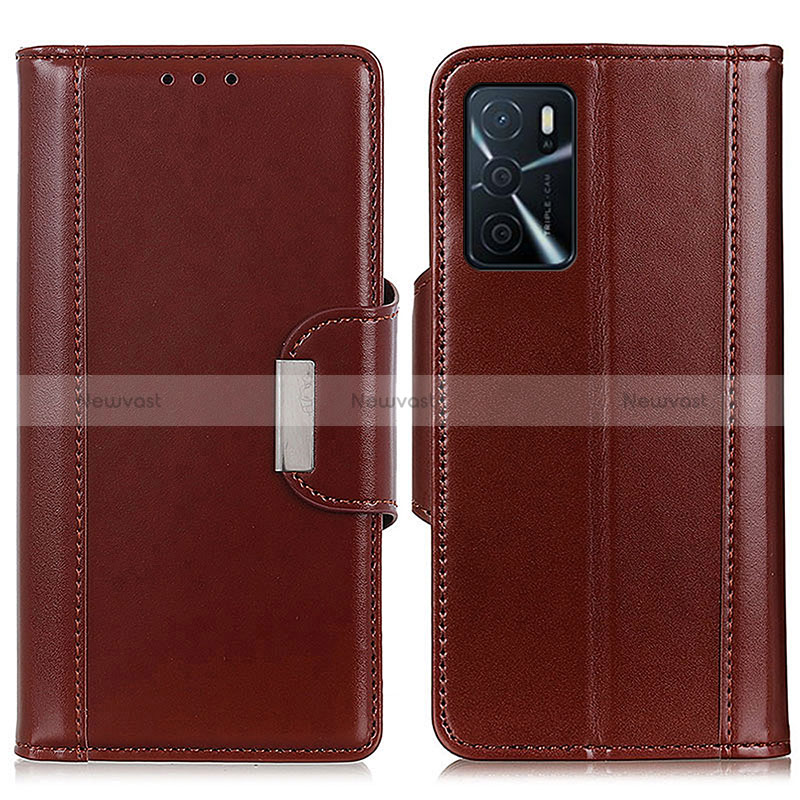 Leather Case Stands Flip Cover Holder M13L for Oppo A16s Brown