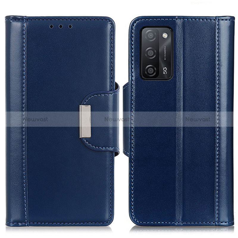 Leather Case Stands Flip Cover Holder M13L for Oppo A53s 5G Blue