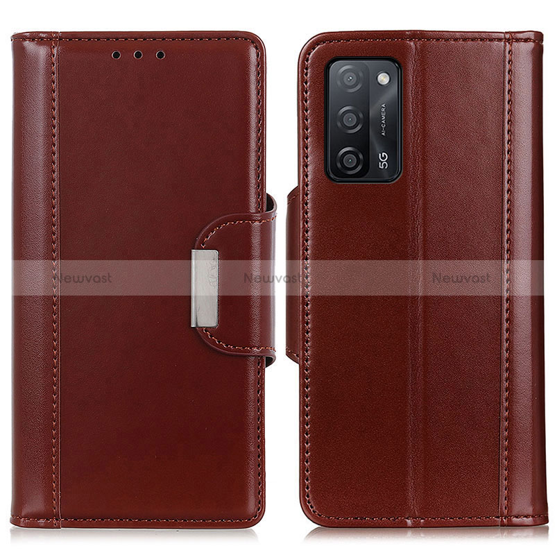 Leather Case Stands Flip Cover Holder M13L for Oppo A53s 5G Brown