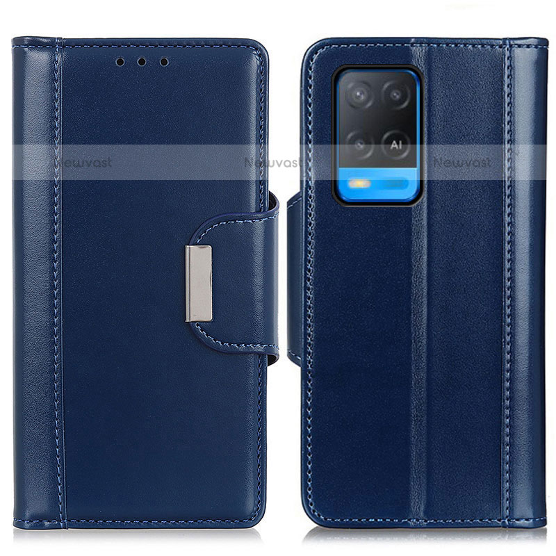 Leather Case Stands Flip Cover Holder M13L for Oppo A54 4G Blue