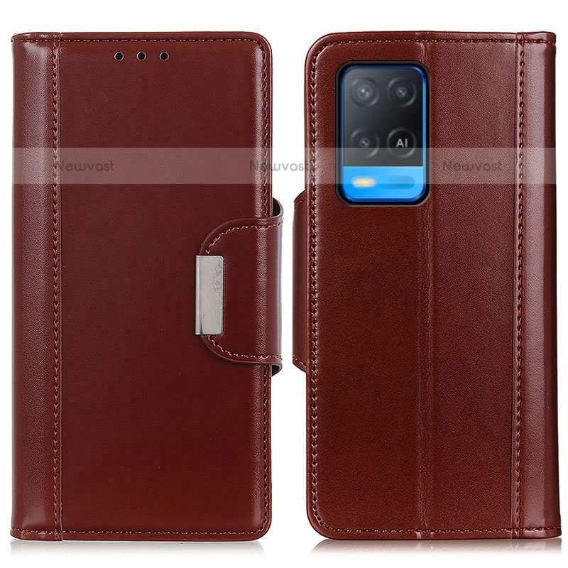 Leather Case Stands Flip Cover Holder M13L for Oppo A54 4G Brown