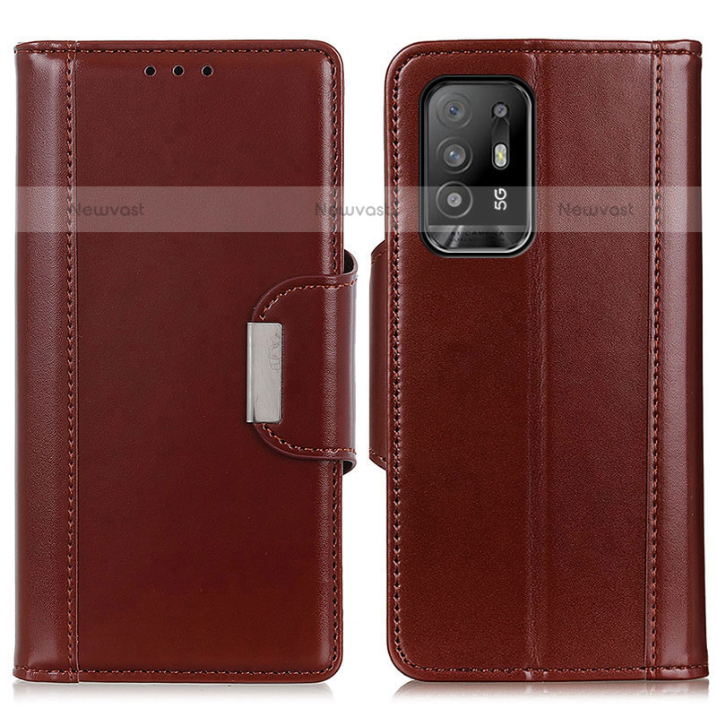 Leather Case Stands Flip Cover Holder M13L for Oppo A94 5G Brown