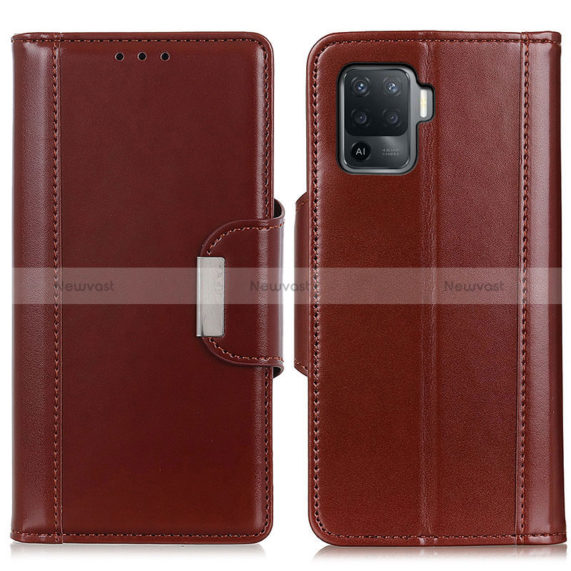 Leather Case Stands Flip Cover Holder M13L for Oppo Reno5 F Brown