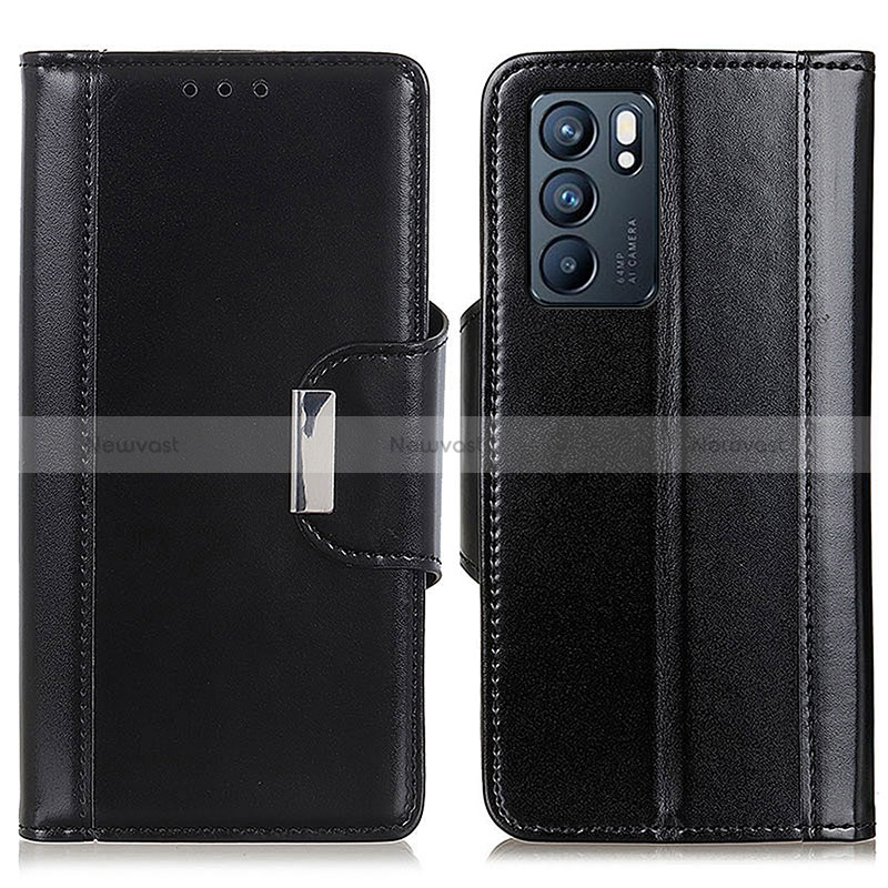 Leather Case Stands Flip Cover Holder M13L for Oppo Reno6 5G Black