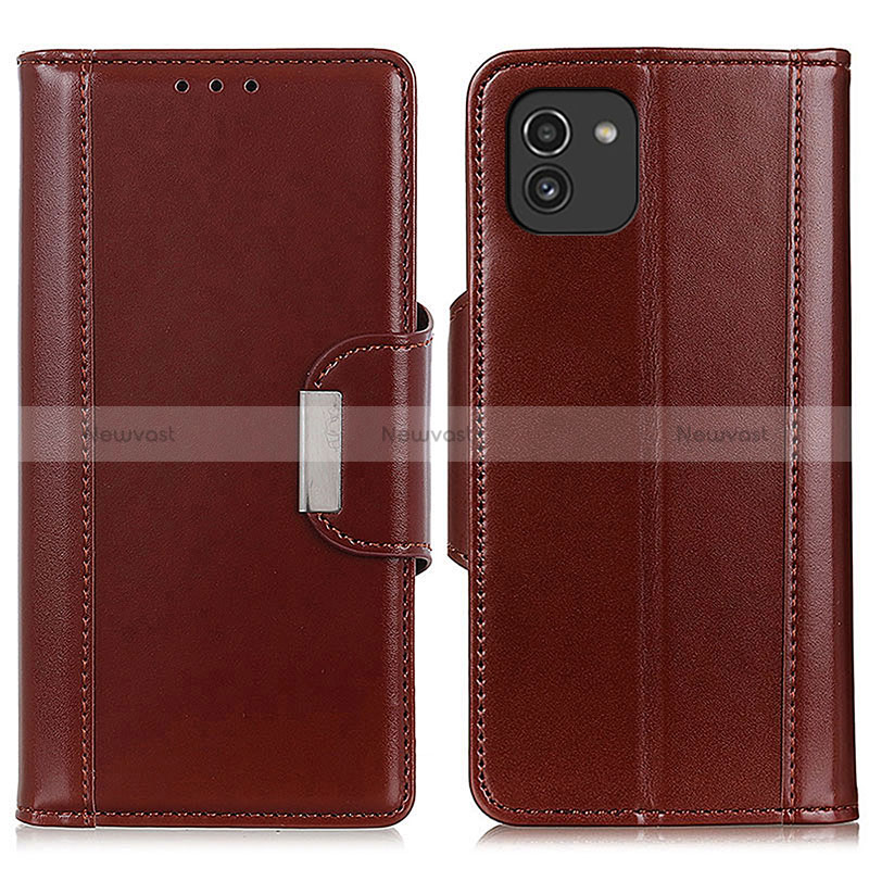 Leather Case Stands Flip Cover Holder M13L for Samsung Galaxy A03 Brown