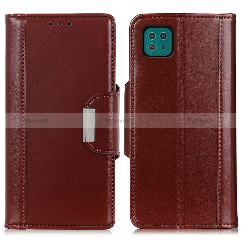 Leather Case Stands Flip Cover Holder M13L for Samsung Galaxy A22 5G Brown