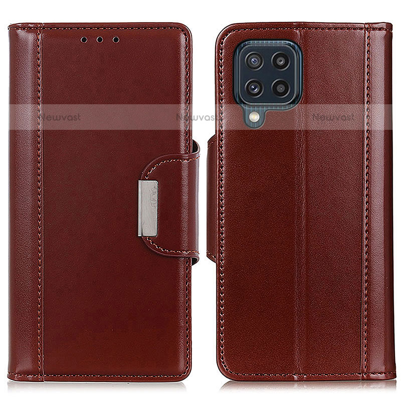 Leather Case Stands Flip Cover Holder M13L for Samsung Galaxy M32 4G Brown