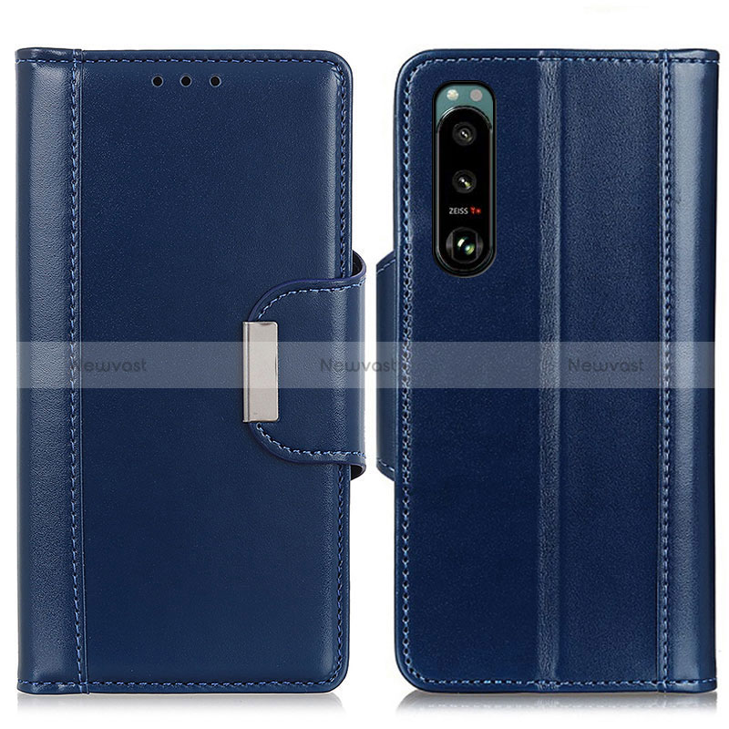 Leather Case Stands Flip Cover Holder M13L for Sony Xperia 5 III Blue