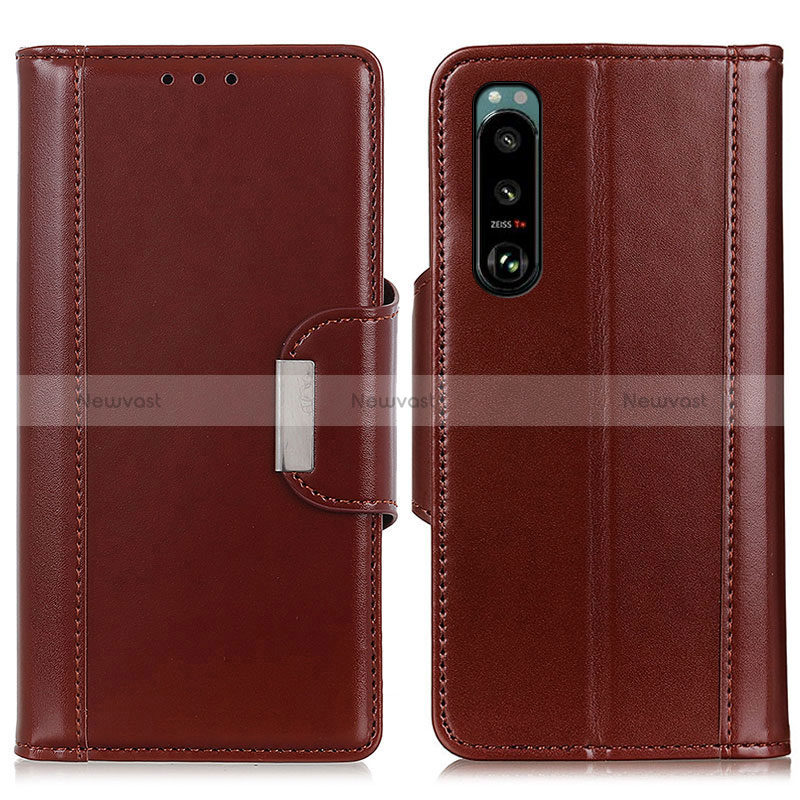 Leather Case Stands Flip Cover Holder M13L for Sony Xperia 5 III SO-53B Brown