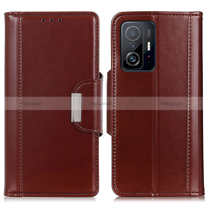 Leather Case Stands Flip Cover Holder M13L for Xiaomi Mi 11T Pro 5G Brown