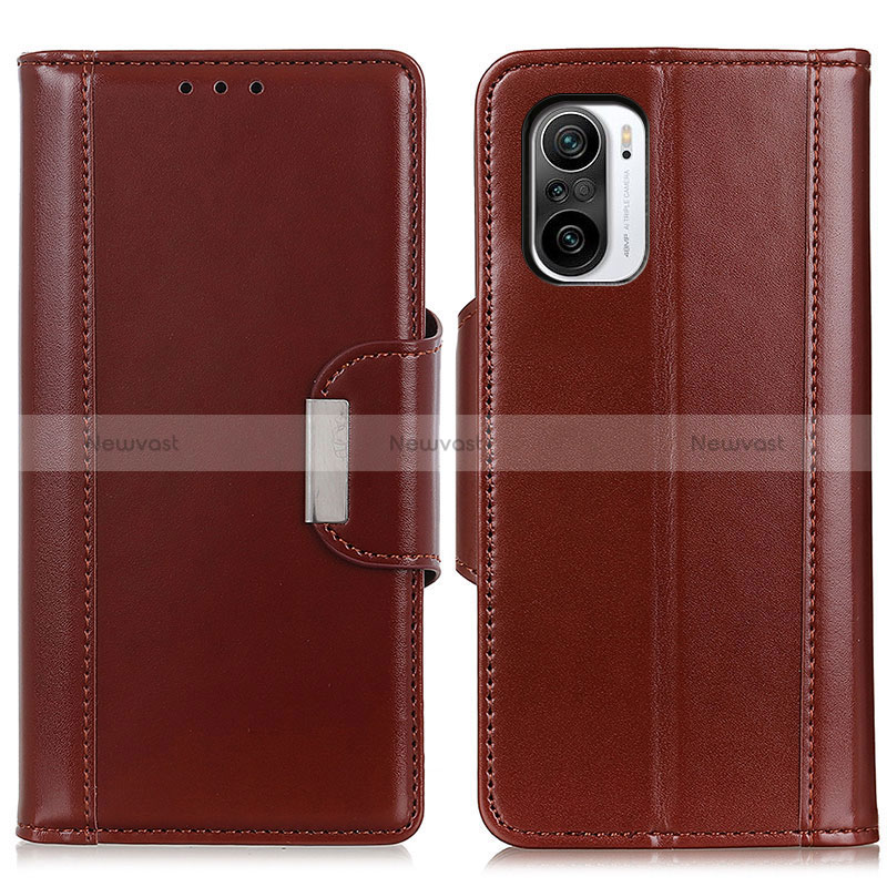 Leather Case Stands Flip Cover Holder M13L for Xiaomi Redmi K40 5G Brown