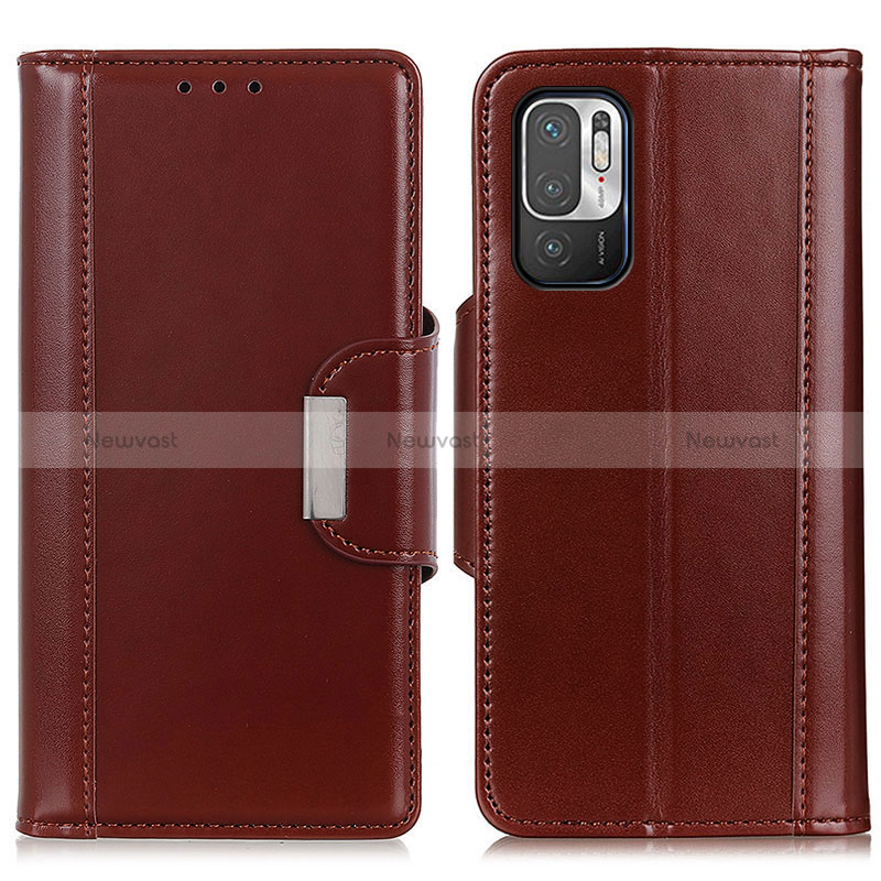 Leather Case Stands Flip Cover Holder M13L for Xiaomi Redmi Note 10T 5G Brown