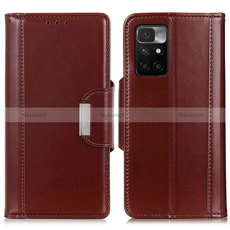 Leather Case Stands Flip Cover Holder M13L for Xiaomi Redmi Note 11 4G (2021) Brown