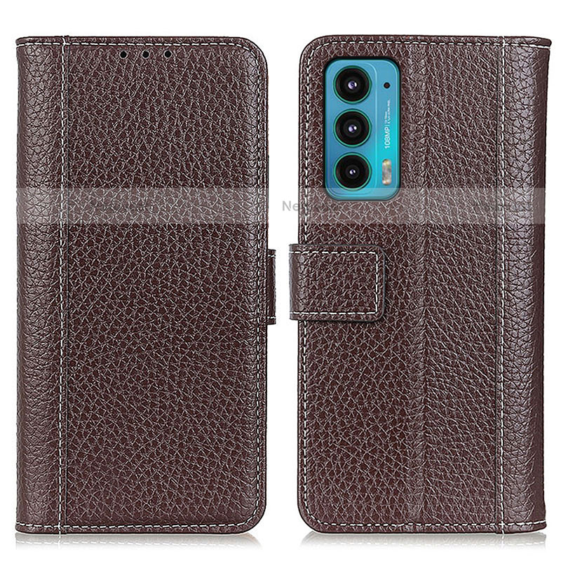 Leather Case Stands Flip Cover Holder M14L for Motorola Moto Edge 20 5G Brown