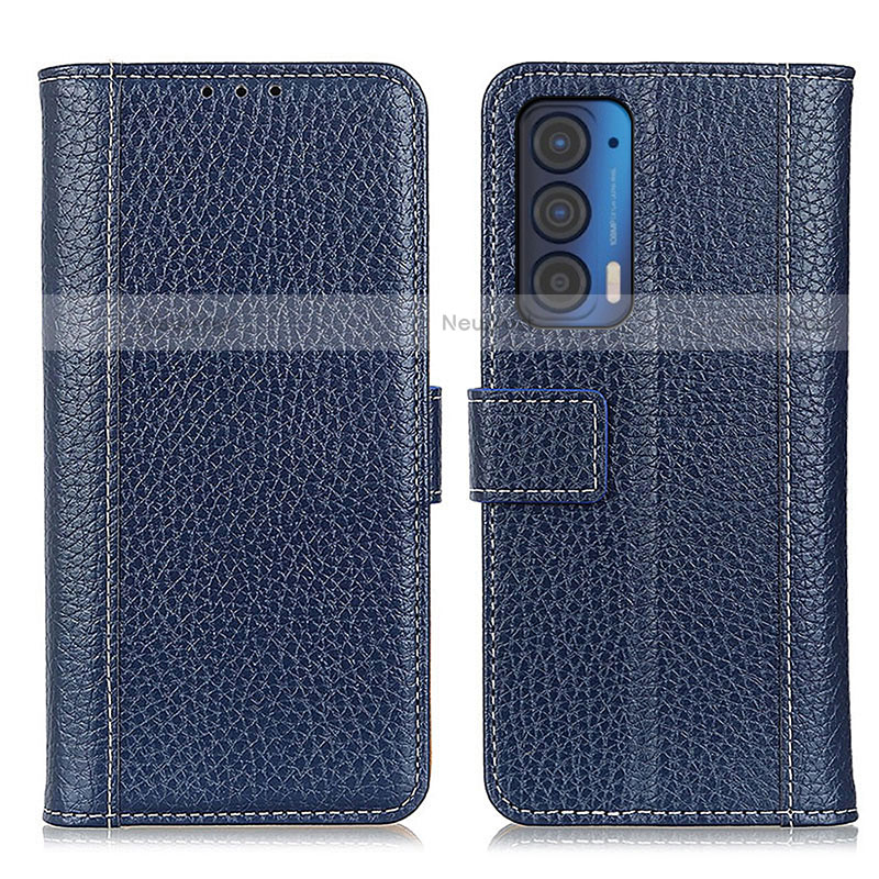 Leather Case Stands Flip Cover Holder M14L for Motorola Moto Edge (2021) 5G Blue