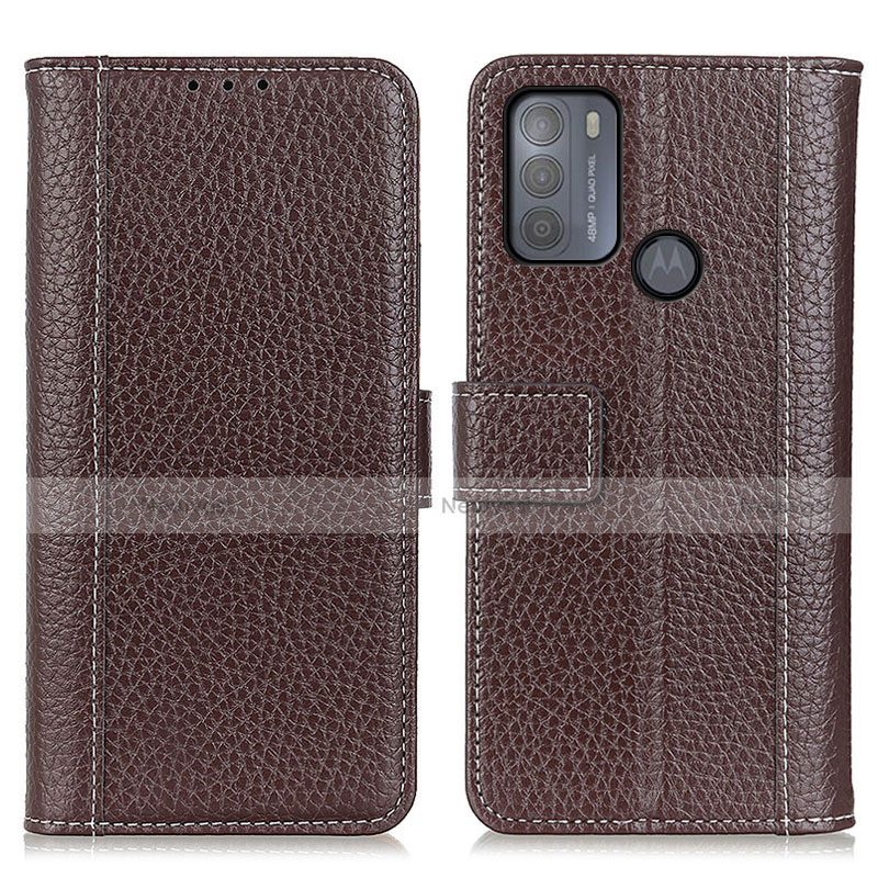 Leather Case Stands Flip Cover Holder M14L for Motorola Moto G50 Brown