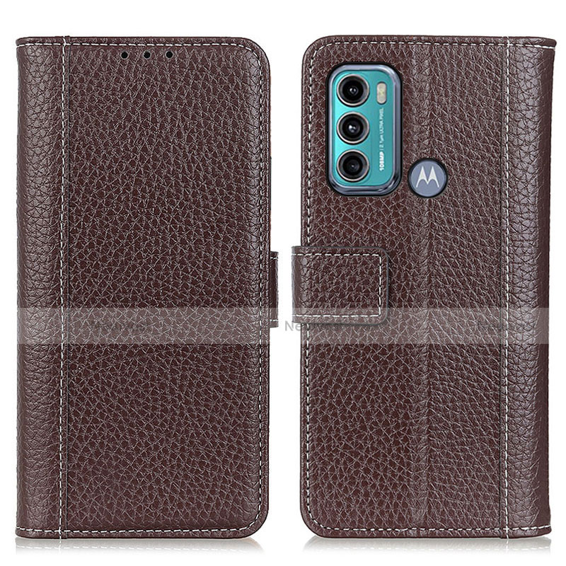 Leather Case Stands Flip Cover Holder M14L for Motorola Moto G60 Brown