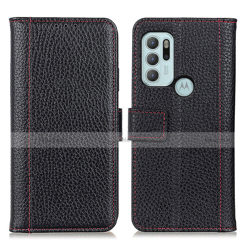 Leather Case Stands Flip Cover Holder M14L for Motorola Moto G60s Black