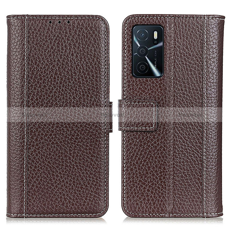 Leather Case Stands Flip Cover Holder M14L for Oppo A16s Brown