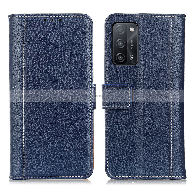 Leather Case Stands Flip Cover Holder M14L for Oppo A53s 5G Blue