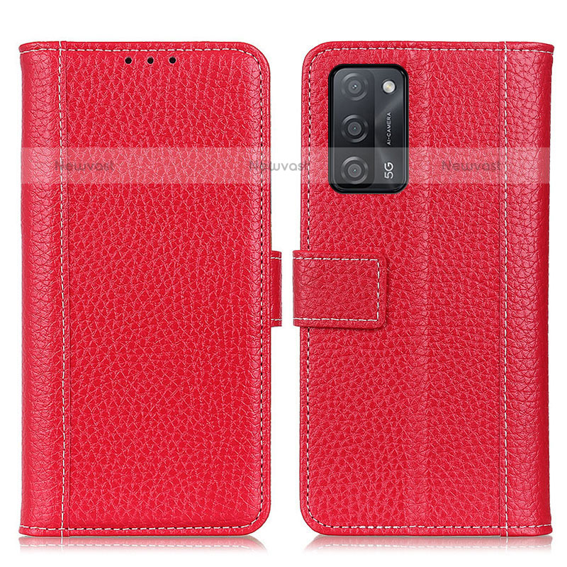 Leather Case Stands Flip Cover Holder M14L for Oppo A55 5G Red